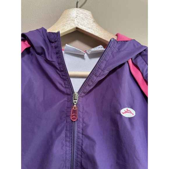 Hanes Sport Vintage Girls Windbreaker Zip Hooded Jacket Purple 90s Size‎ L 10/12 - Picture 2 of 12
